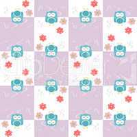 owls seamless pattern with flowers