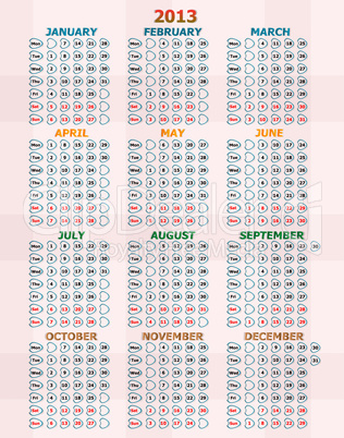 Calendar for 2013 on textile background
