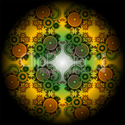 Vivid mandala wheel, digital fractal artwork, abstract illustration