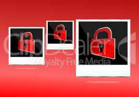 Set of empty photos with padlock on red background