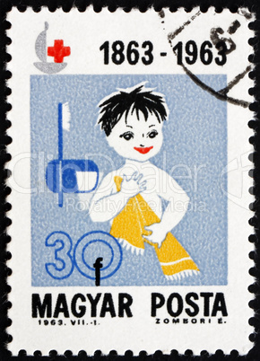 Postage stamp Hungary 1963 Child with Towel and Toothbrush