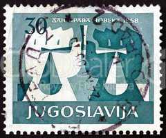 Postage stamp Yugoslavia 1958 White and Black Hands Holding Scal