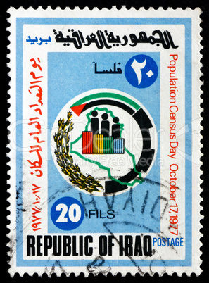 Postage stamp Iraq 1977 Census Emblem
