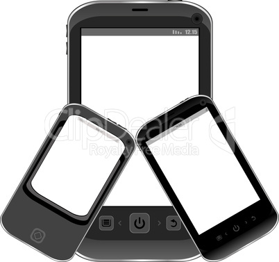 black smartphone set isolated on white background