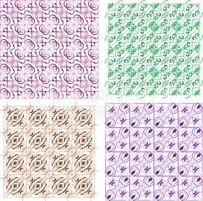 Seamless vintage wallpaper pattern, set of four colors