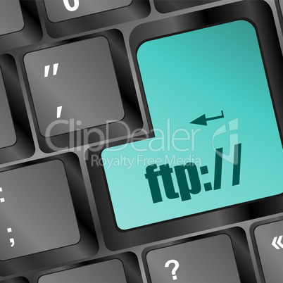 Computer keyboard with ftp key, technology background
