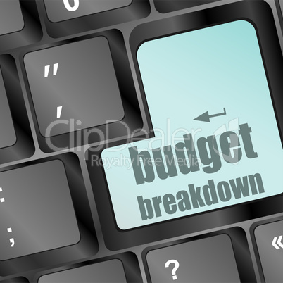 budget breakdown words on computer pc keyboard