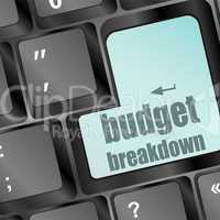 budget breakdown words on computer pc keyboard