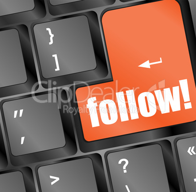 Social media or social network concept: Keyboard with follow button