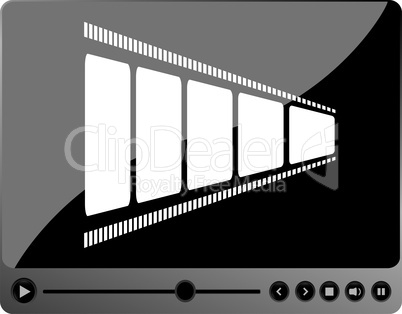 video movie player interface with film strip and metal buttons