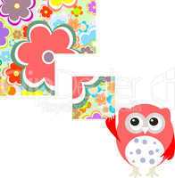 Seamless pattern with flowers and owl background
