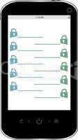Smartphone with padlock set on display. Mobile security concept. Isolated