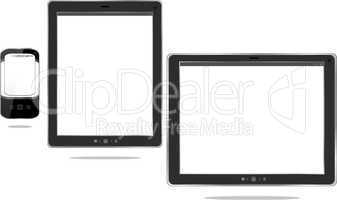 Modern digital tablet PC with mobile smartphone isolated on white