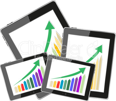 Tablet PC with business growth graph isolated