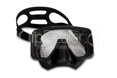 Black diving mask with water drops