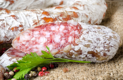 Salami and colorful spices