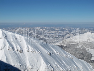 View from Chaeserrugg, mountains in the winter