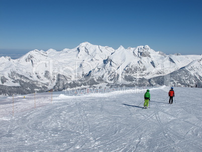 Skier in the ski area Toggenburg, Mt  Saentis