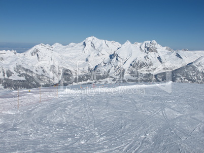 Ski slope and Mt  Saentis, Toggenburg