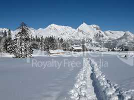 Foot-path in the snow  Sellamatt and Mt  Saentis