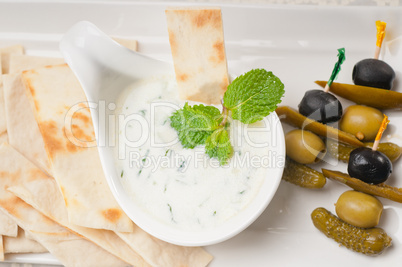 Greek Tzatziki yogurt dip and pita bread