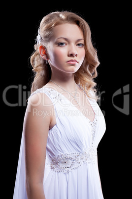Young woman in beautiful white fashion dress