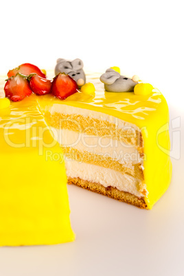 Yellow cake lemon dessert marzipan decoration