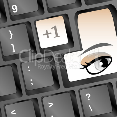 Computer keyboard with woman eye on key