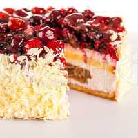 Cottage cheese cake red berries and almonds