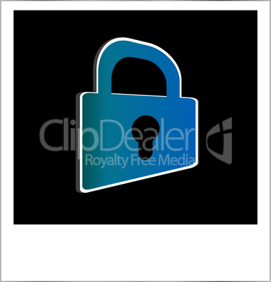 Polaroid photo frame with padlock isolated on white background