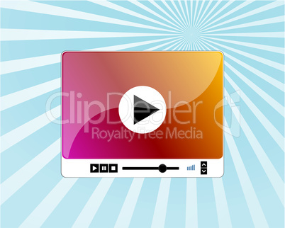 glass media video player skin on abstract blue background