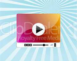 glass media video player skin on abstract blue background