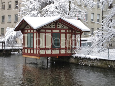 Little old hut and river