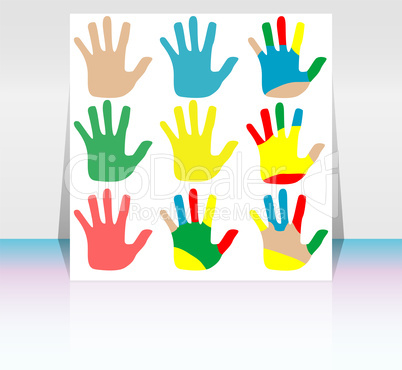 Abstract background with a hands and posters