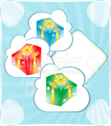 Gift box presents with ribbon on invitation card
