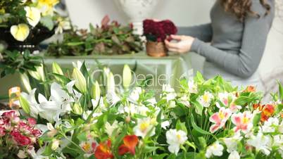 Florist Arranging Bouquet In Flower Shop