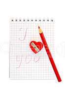 Sharpener in the shape of heart with notepad