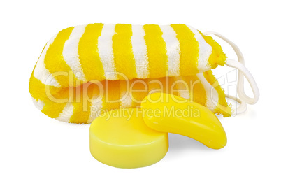 Soap yellow with a washcloth