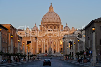 Sunrise on the  Facade of Saint Peter's Basilica in Rome