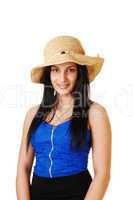 Teen girl with straw hat.