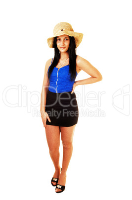 Teen girl with straw hat.