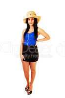 Teen girl with straw hat.