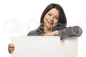Attractive Mixed Race Woman Holding Blank White Sign