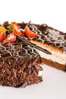 Dark chocolate cake creamy with strawberries