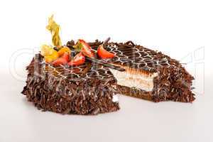 Chocolate curd cake with strawberries dessert