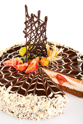 Dessert creamy cake with fresh strawberries sweet