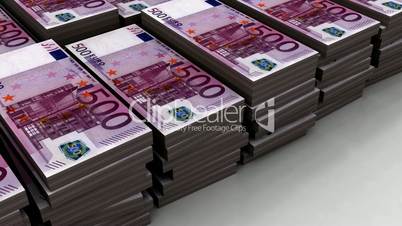 Stacks of euro 500 banknote (loop)