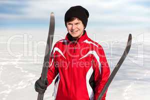 Woman with cross-country skis