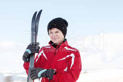 Woman with cross-country skis