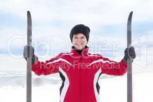 Woman with cross-country skis